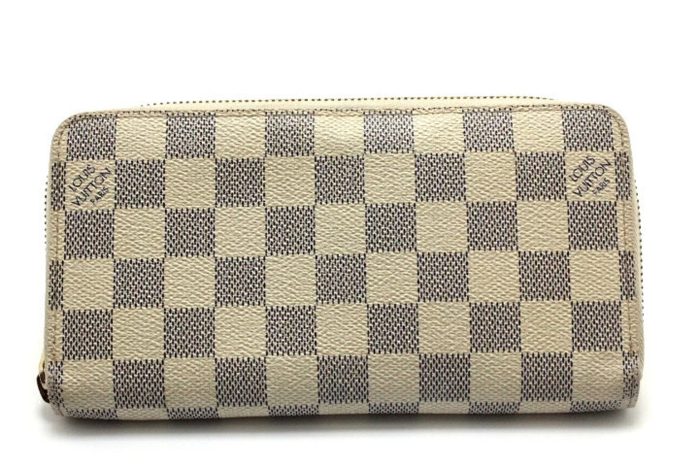 LOUIS VUITTON Zippy Wallet Damier Azur White Long ZIP Bi fold